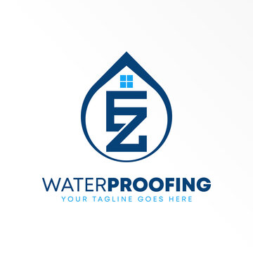 Letter or word EZ or ZE connected font with Roof, window, and water  image graphic icon logo design abstract concept vector stock. Can be used as a symbol related to waterproofing.