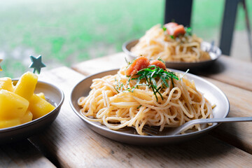 山で調理するアウトドアごはん【辛子明太子パスタ】