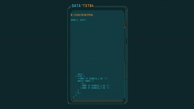 Vertical HUD Interface window with coding elements.