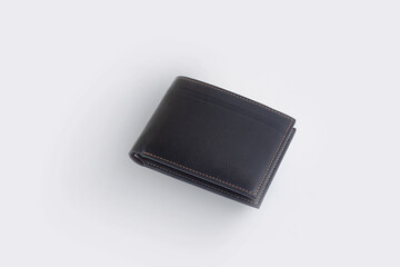 Fashionable black leather men's wallet isolated on white background