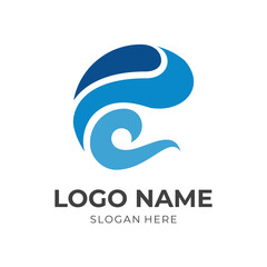 abstract wave logo design with flat blue color style