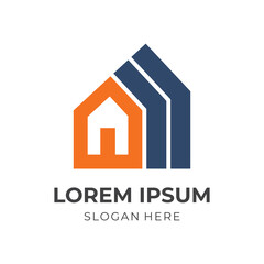 house logo concept with flat orange and blue color style