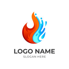 symbol fire and drop logo combination, colorful style