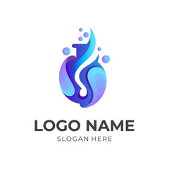 abstract melody logo with water drop logos, science icon