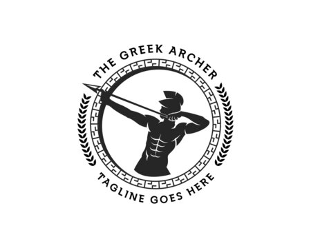 Ancient Archer Logo. The Greek Archer Circle Logo. Apollo God Logo Design Template