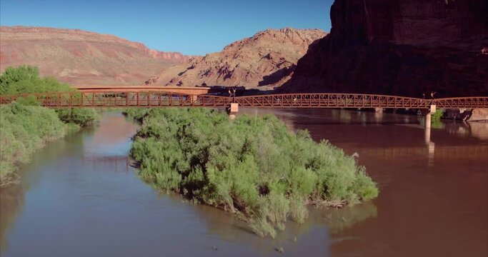 Aerial: Colorado Riverway Bridge. Moab, Utah, USA