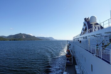 A view of the beautiful seascape and landscape looking at the scenery on the inside passage BC...