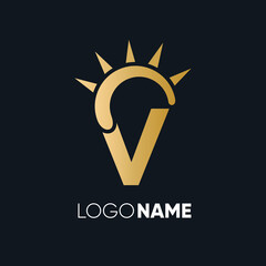 Letter V Sun Logo Design Vector Icon Graphic Illustration Emblem Background Template