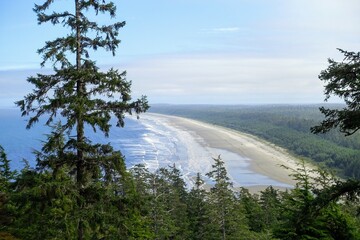 A beautiful view from high above of the coastline and sandy beaches of the north beach, atop tow...
