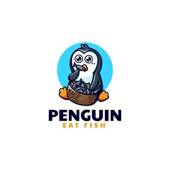 Vector Logo Illustration Penguin Mascot Cartoon Style.