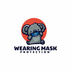 Vector Logo Illustration Masking Koala Mascot Cartoon Style.