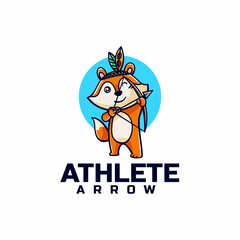 Vector Logo Illustration Archery Fox Mascot Cartoon Style.