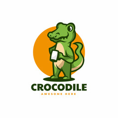 Vector Logo Illustration Crocodile Simple Mascot Style.