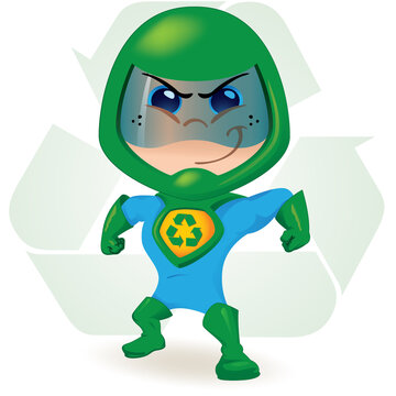 One boy with a uniform ecological super hero. Ideal for educational, instructional and institutional material.