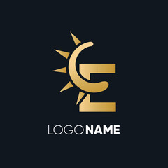 Letter E Sun Logo Design Vector Icon Graphic Illustration Emblem Background Template