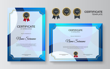 Modern elegant blue and gold diploma certificate template