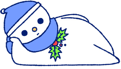 横になってだらける雪だるま（青色）