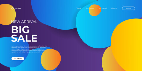 Naklejka premium Abstract blue yellow purple orange green background for landing page vector template. Abstract modern background with liquid fluid color shapes. Minimalistic template for websites, apps