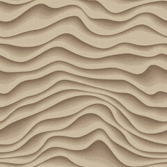 Beach sand waves background in top view. Sandy dunes pattern. Desert surface terrain, seamless texture. View from above. Illustration.