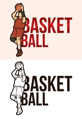Basketball Text with Sport Player Graphic Vector