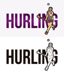 Hurling Text with Sport Player Graphic Vector - obrazy, fototapety, plakaty