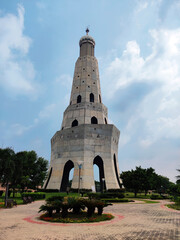 29 August, 2021.The Fateh Burj (victory tower)constructed in the memory of Baba Banda Singh Bahadur at village Chappar Chiri village, Mohali, Punjab, India.   This 328 ft tower is the tallest in India