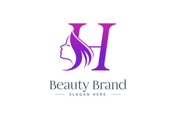 Letter H beauty logo design. Woman face silhouette isolated on letter H