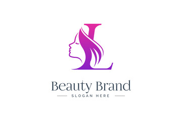 Letter L beauty logo design. Woman face silhouette isolated on letter L