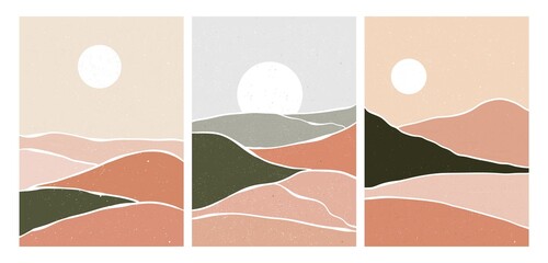 set of mountain. creative minimalist hand painted illustrations of Mid century modern art. Natural abstract landscape background