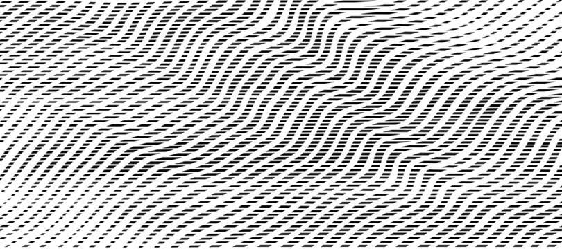 Abstract dynamical rippled surface, visual halftone 3D effect, illusion of movement, curvature. Vector monochrome wave moire texture