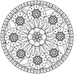 Mehndi flower for henna, mehndi, tattoo, decoration. decorative ornament in ethnic oriental style. doodle ornament. coloring book page.