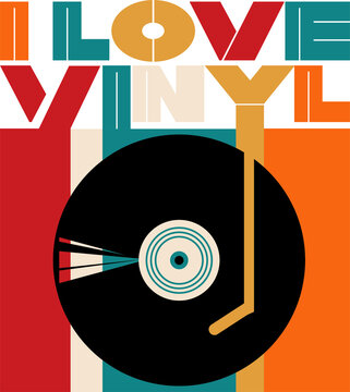 I Love Vinyl retro turntable vector design