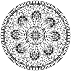 Mehndi flower for henna, mehndi, tattoo, decoration. decorative ornament in ethnic oriental style. doodle ornament. coloring book page.