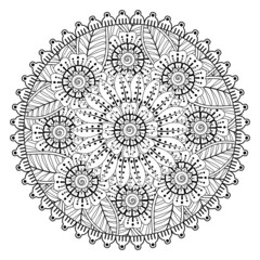 Mehndi flower for henna, mehndi, tattoo, decoration. decorative ornament in ethnic oriental style. doodle ornament. coloring book page.