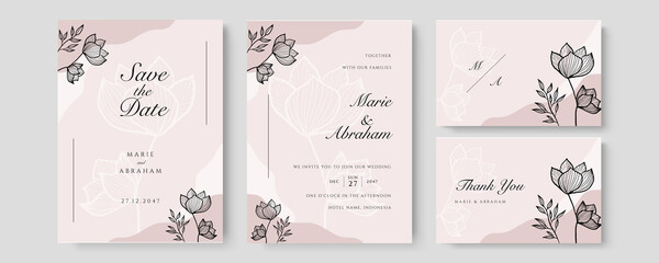 Watercolor wedding invitation. Elegant watercolor wedding invitation card with leaves