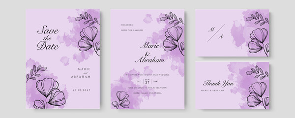Watercolor wedding invitation. Elegant watercolor wedding invitation card with leaves