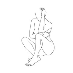 One Line Modern Nude Woman Drawing. Female Body Line Art Drawing for Wall Art Print, Poster, Banner. Trendy Minimalist Abstract Art with Naked Woman Back. Vector EPS 10