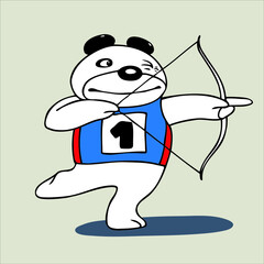 The bear the sportsman of arrows from onions dancing aims at a target.