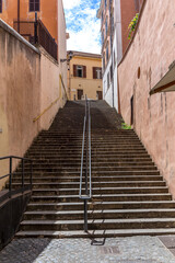Fototapeta na wymiar steps at small Via di Monte polacco in Rome, Italy