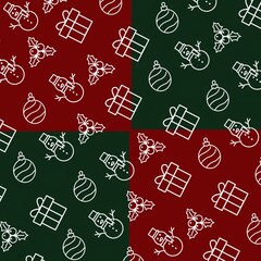 Christmas ornament with red and green color. seamless flat pattern with icons of Happy New Year and Christmas Day