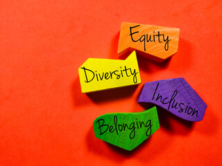 Business concept.Text Equity Diversity Inclusion Belonging with colored wooden block isolated on a...