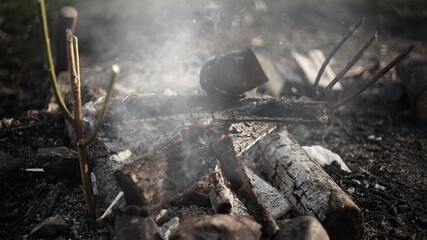 extinguished fire embers from the fire