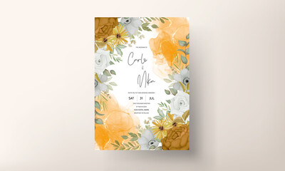 wedding invitation card template with hand drawn autumn fall floral