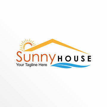 Roof house with Sunrise image graphic icon logo design abstract concept vector stock. Can be used as a symbol related to home or fresh.