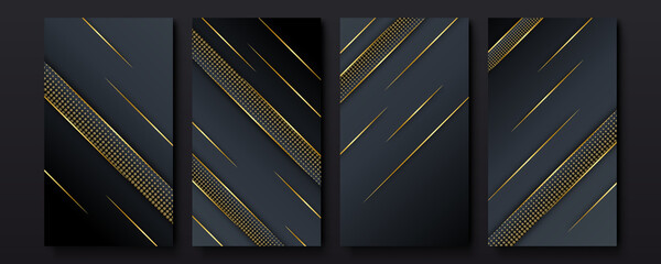 Abstract black and gold background. Cover templates vector set. Social media background design with geometric shapes textures. Abstract minimal trendy style wallpaper. Vector illustration