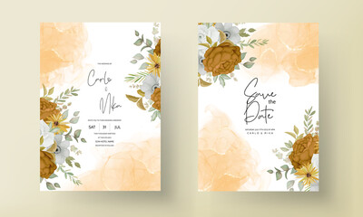wedding invitation card template with hand drawn autumn fall floral