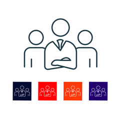 Team Of Scientists or Businesspeople  Thin Line Icon stock illustration. The icon is associated with a team of businesspeople or scientists. One wearing a tie and folding his arms. Teamwork icon.  
