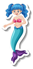 A sticker template with beautiful mermaid cartoon character