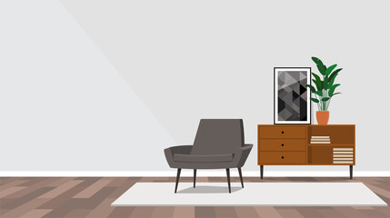 Gray armchair against the background of an empty gray wall.
