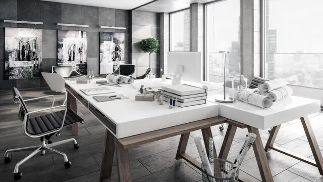 Contemporary Penthouse Office Environment - loopable 3D Visualization